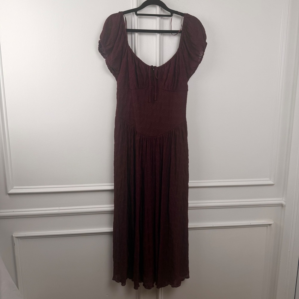Thirty/Thirty LA Burgundy Floral Textured Midi Dress Womens Large 7DYHI312